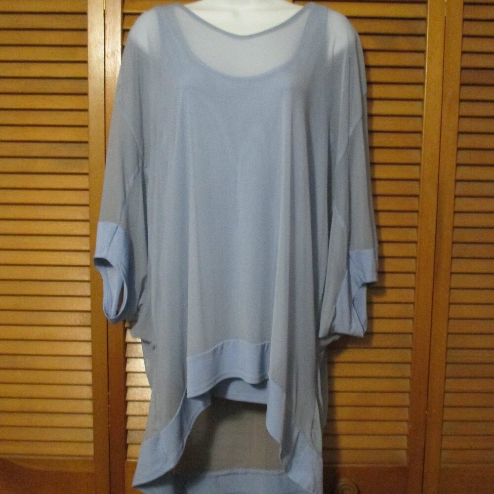 Alfani top 2 piece attached light blue tank and sheer overshirt like new size L